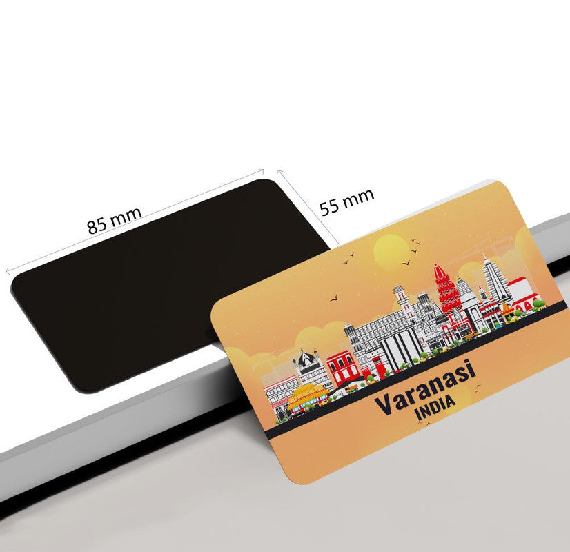 dhcrafts Rectangular Rubber Fridge Magnet / Magnetic Card Orange India Varanasi Design Pack of 1 (8.6cm x 5.4cm)